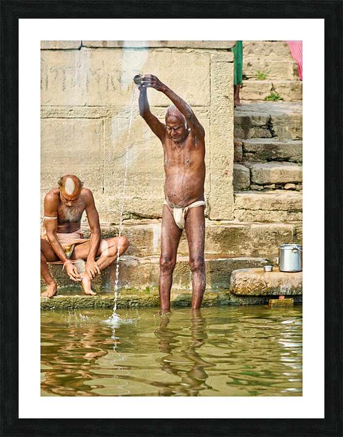 Sacred ablutions at the Ganges river in Varanasi Uttar Pradesh Picture Frame print