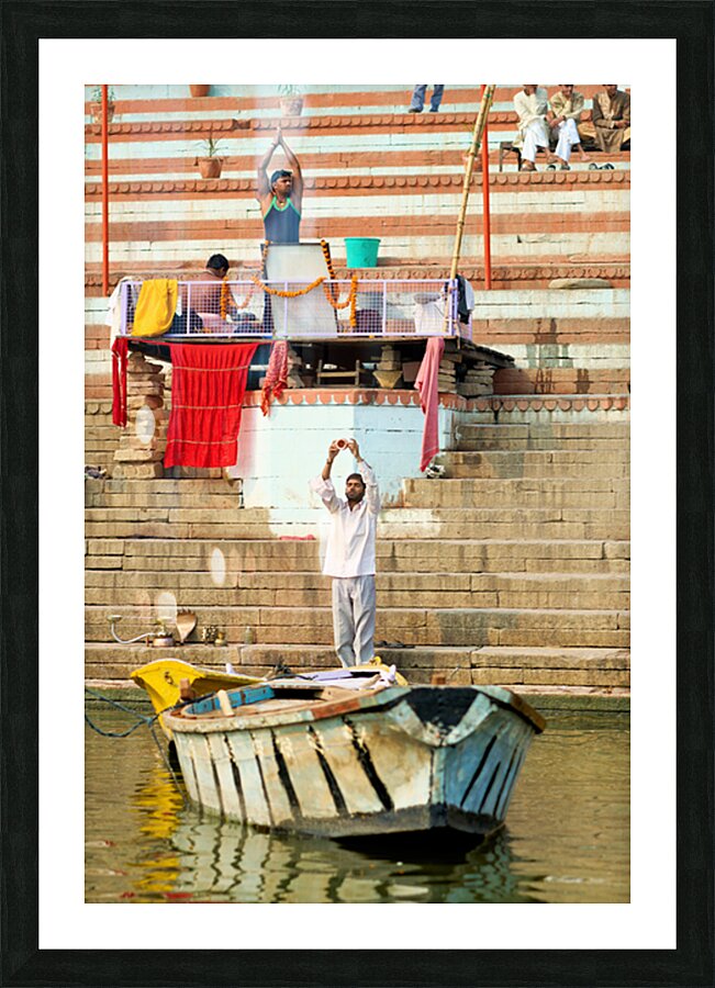 Sacred ablutions by the banks of the Ganges in Varanasi Picture Frame print