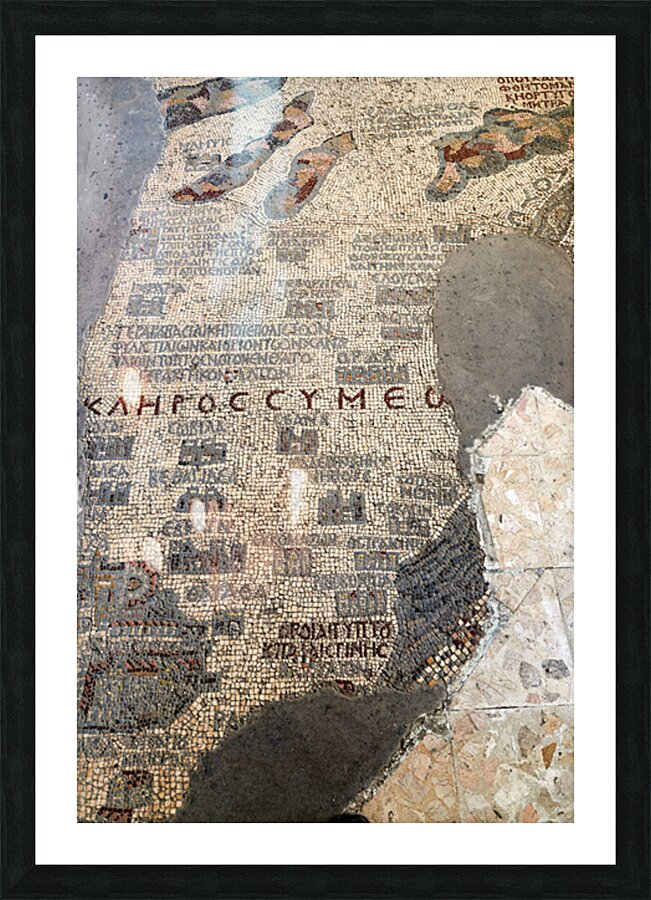 Madaba Map located in the Greek Orthodox Basilica of Saint Georg Picture Frame print