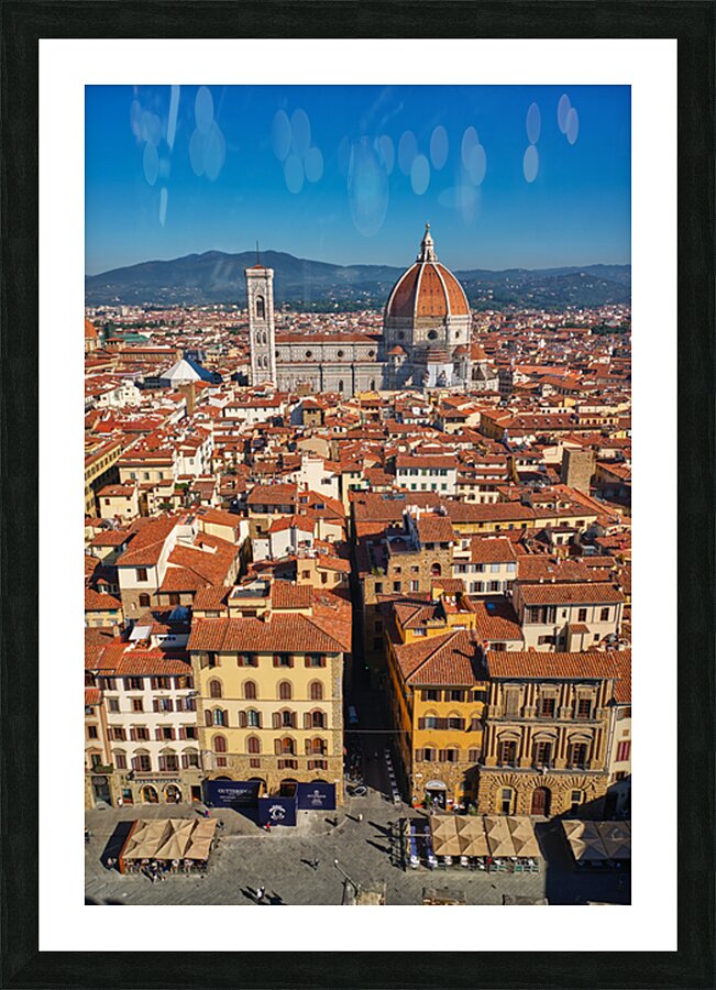 View of Florence rooftops and dome in Tuscany Italy during clear Picture Frame print