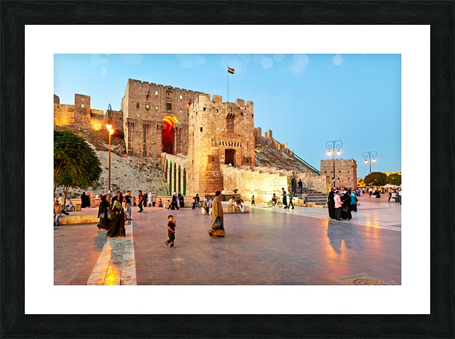 Exploring the ancient citadel in Aleppo Syria during twilight h Picture Frame print