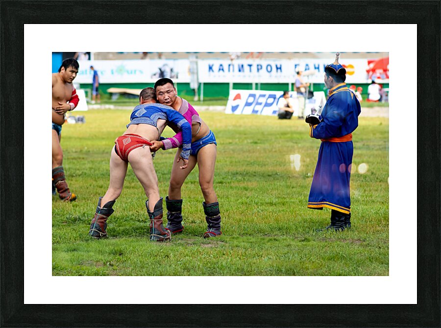 Wrestling matches at Naadam festival in Ulaanbaatar Mongolia Picture Frame print