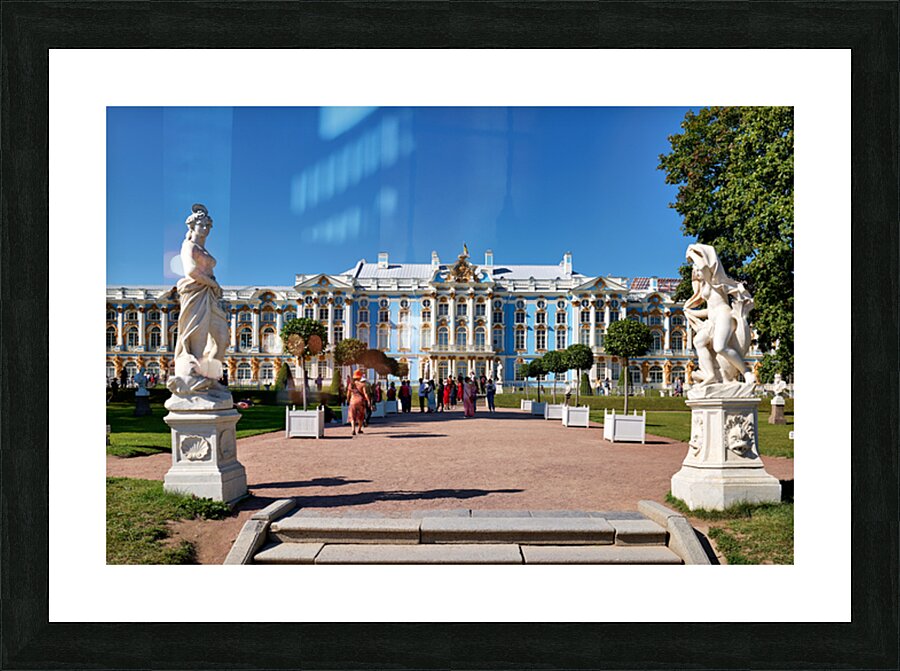 Catherine Palace in Saint Petersburg with visitors and statues Picture Frame print