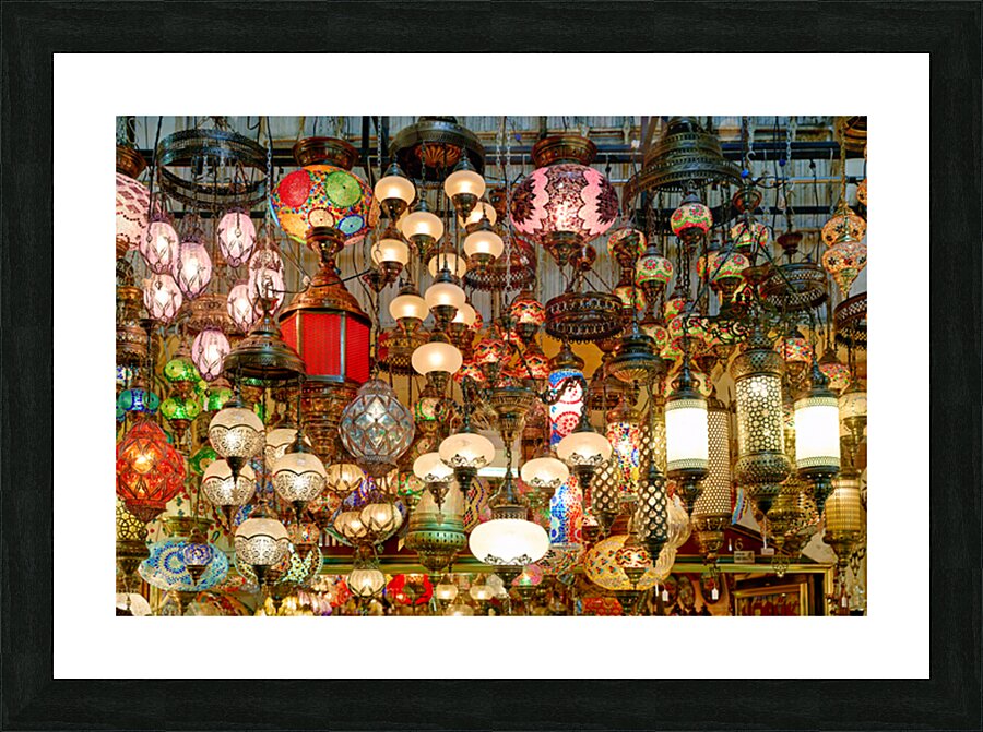 Colorful lights hanging in the Grand Bazaar of Istanbul Picture Frame print