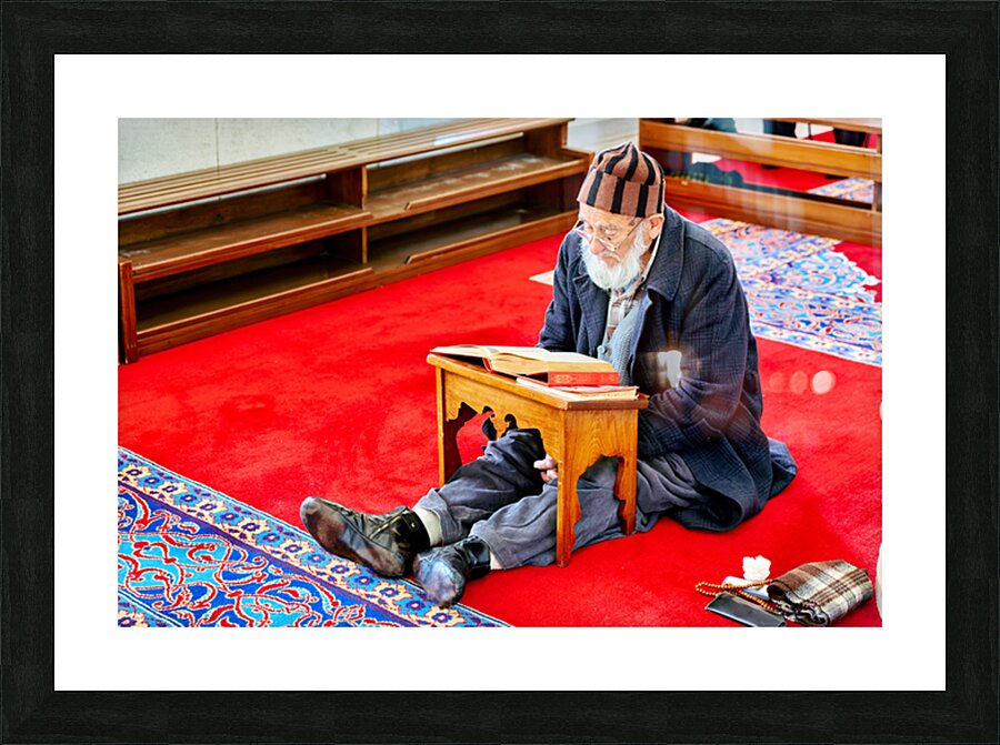Prayer time inside Fatih Mosque in Istanbul Turkey Picture Frame print