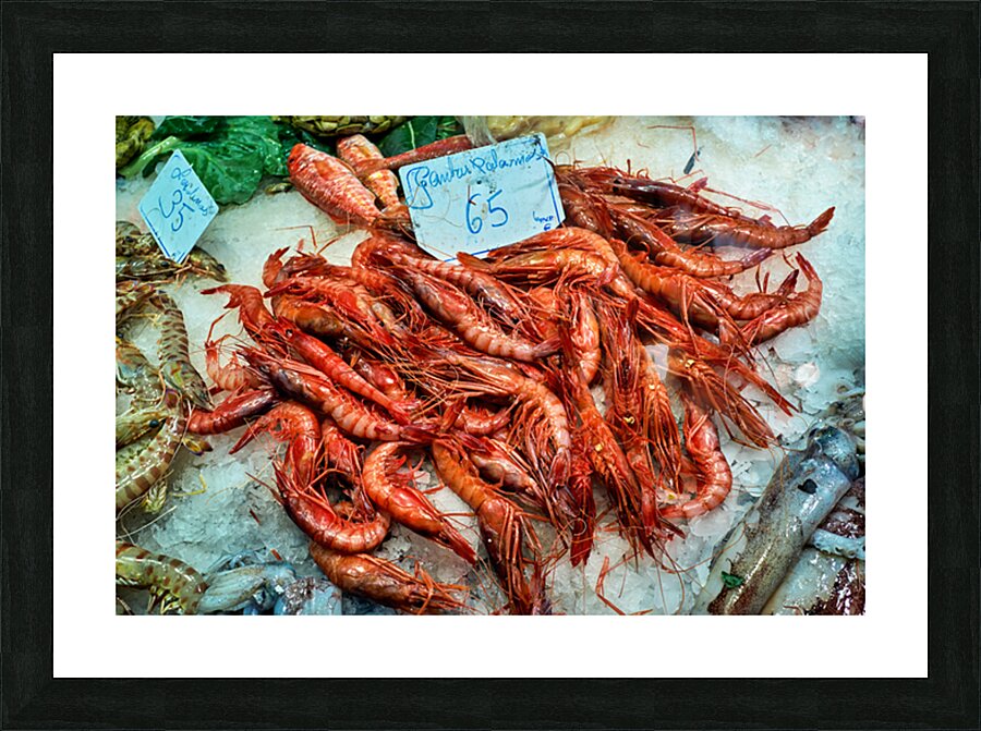 Fresh seafood display at Mercat de Sant Josep in Barcelona Picture Frame print