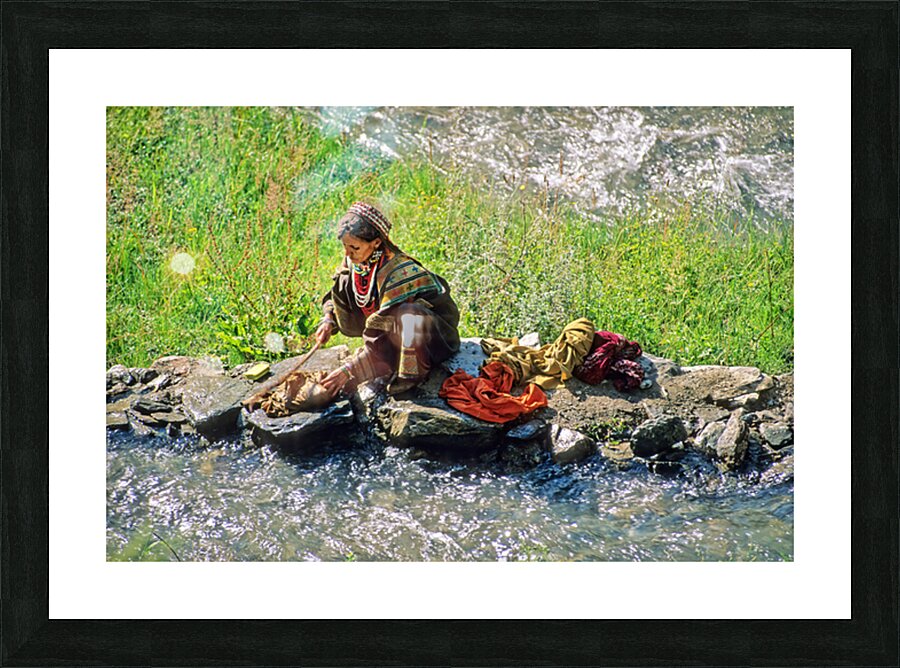 Life in Kalash Village in Bumburet Valley with river scene Picture Frame print