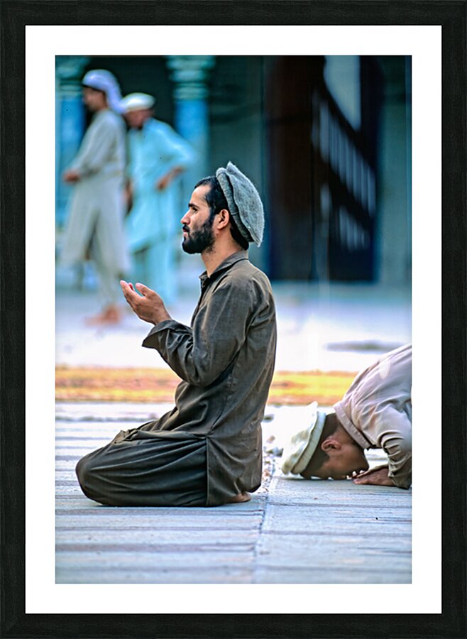 Prayers in the mosque of Chitral Pakistan at sunset Picture Frame print