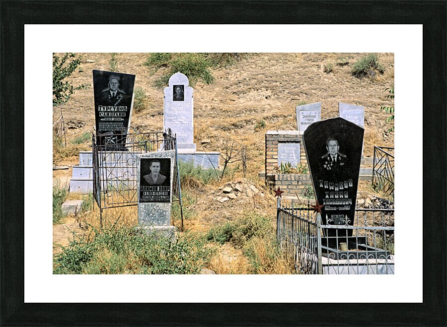 Cemetery in Samarkand shows different tombstones and graves Picture Frame print