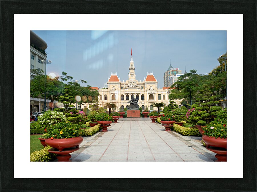 Ho Chi Minh City Hall and gardens in Saigon with statue Picture Frame print