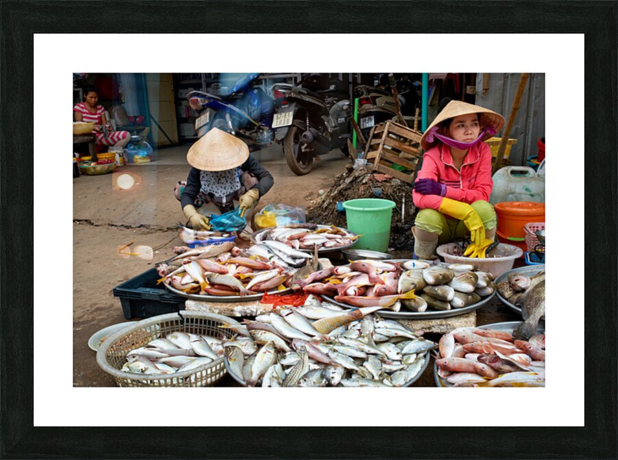 Fish market in Phu Quoc with local vendors working Picture Frame print