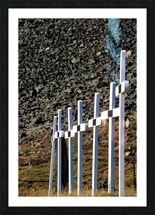 Crosses mark a cemetery in Longyearbyen Svalbard Archipelago Picture Frame print