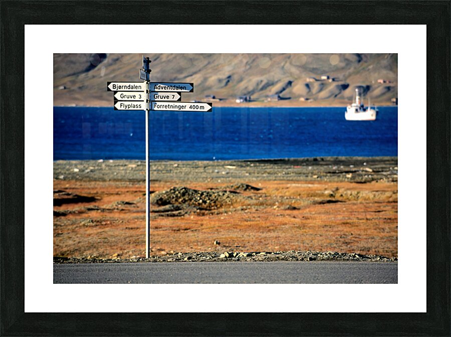 Directions guide visitors in Longyearbyen Svalbard Archipelago Picture Frame print