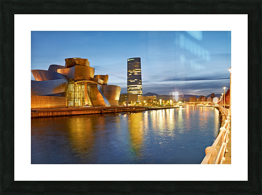 Guggenheim Museum view at night in Bilbao Spain by the river Picture Frame print