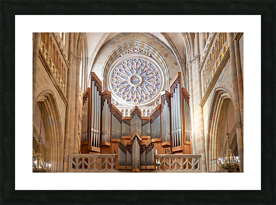 Organ and stained glass in Bilbao Cathedral interior Picture Frame print
