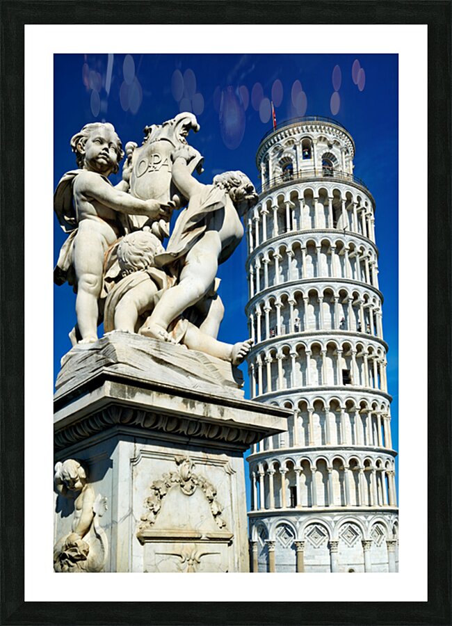 Visitors enjoy Piazza dei Miracoli with the Leaning Tower Picture Frame print