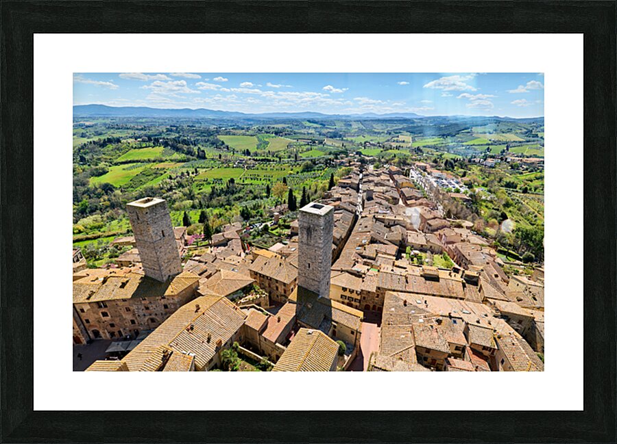 Visit San Gimignano from above in Tuscany Italy Picture Frame print