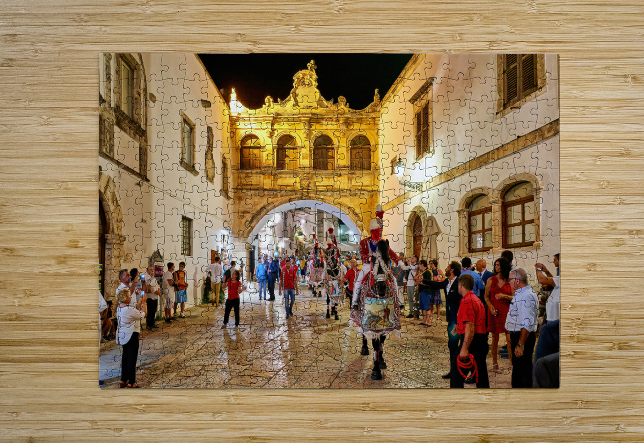 Apulia Puglia Italy. Ostuni. Festival of Saint Orontius. The cavalcata a procession of horses in the streets of the town Marco Brivio Puzzle printing