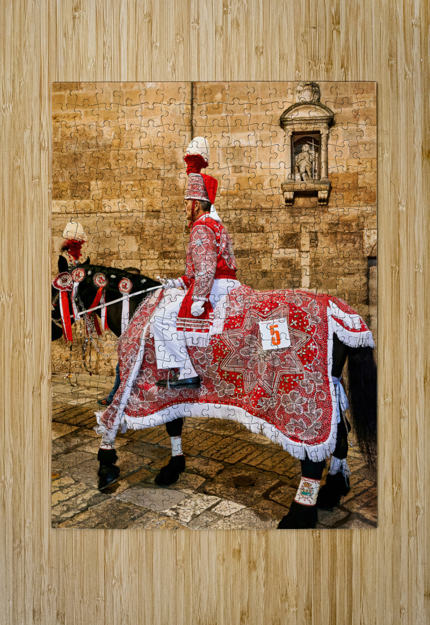 Apulia Puglia Italy. Ostuni. Festival of Saint Orontius. The cavalcata a procession of horses in the streets of the town Marco Brivio Puzzle printing