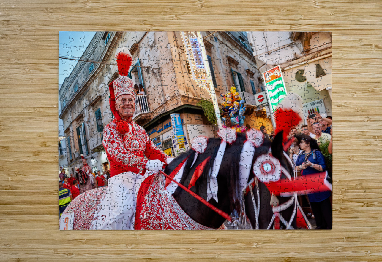 Apulia Puglia Italy. Ostuni. Festival of Saint Orontius. The cavalcata a procession of horses in the streets of the town Marco Brivio Puzzle printing
