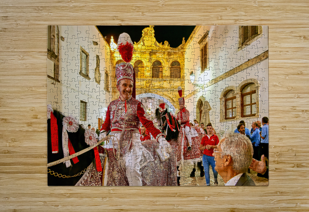 Apulia Puglia Italy. Ostuni. Festival of Saint Orontius. The cavalcata a procession of horses in the streets of the town Marco Brivio Puzzle printing
