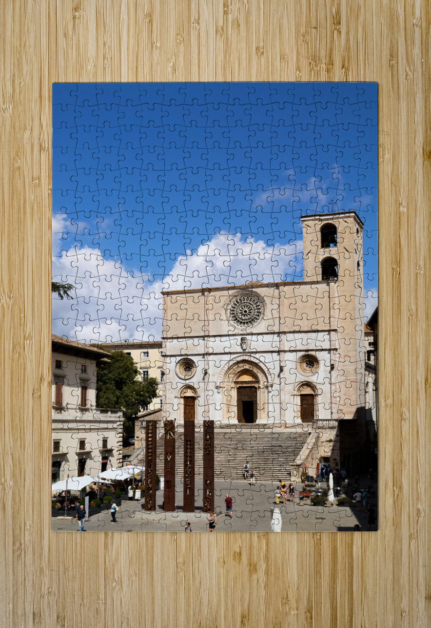Todi Umbria Italy. Concattedrale della Santissima Annunziata. Cathedral. Piazza del Popolo. The statue Quattro Stele by Arnaldo Pomodoro Marco Brivio Puzzle printing