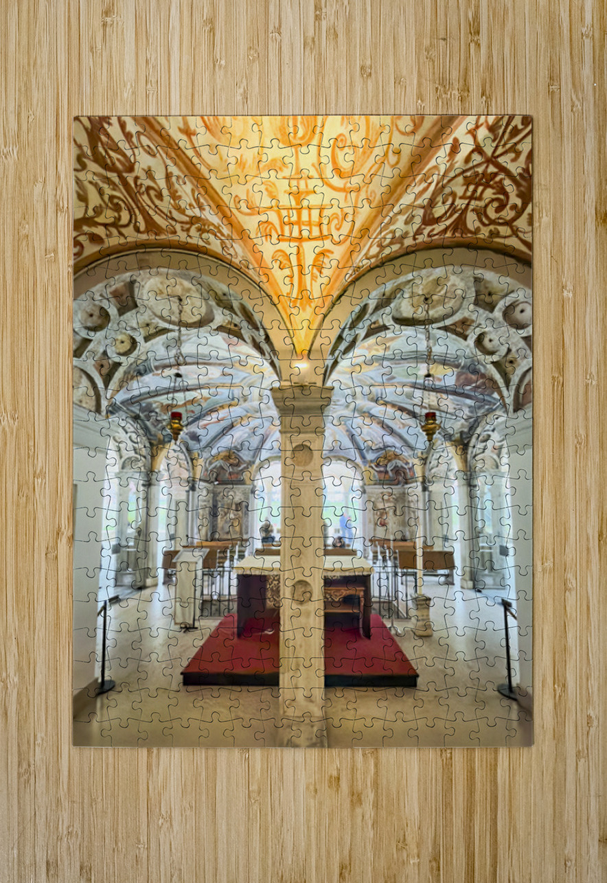 Interior of Santa Maria alla Fontana church in Milan Italy with ornate frescoes and altar Marco Brivio Puzzle printing