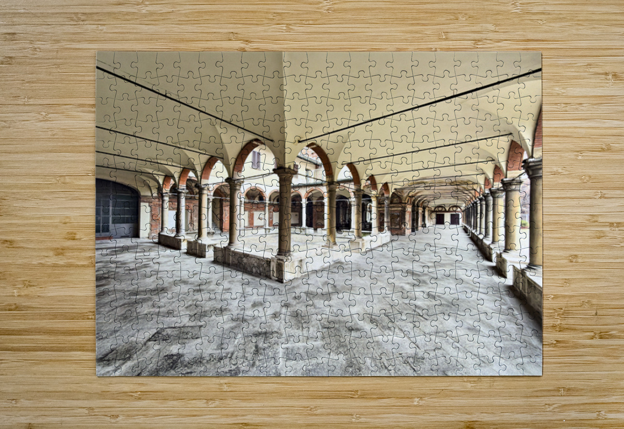 Santa Maria alla Fontana church cloister in Milan Italy with a Marco Brivio Puzzle printing