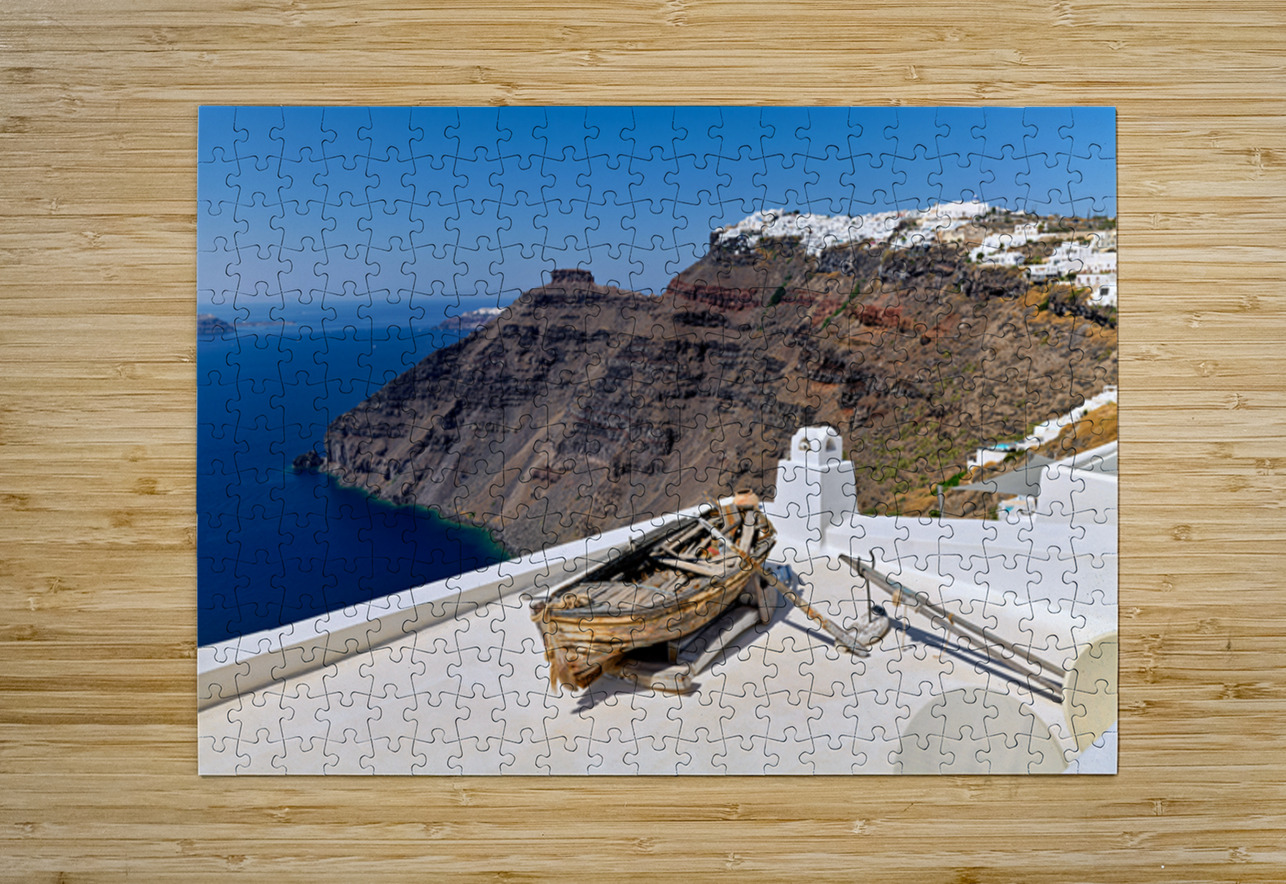 Santorini: Old boat white village and caldera view. Marco Brivio Puzzle printing