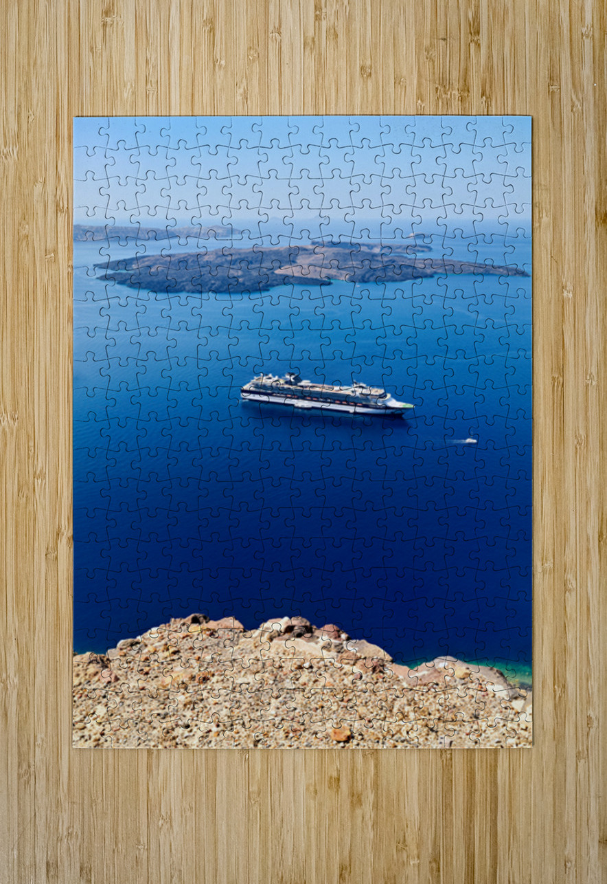 Cruise ship in deep blue sea volcanic islands rocky foreground Marco Brivio Puzzle printing