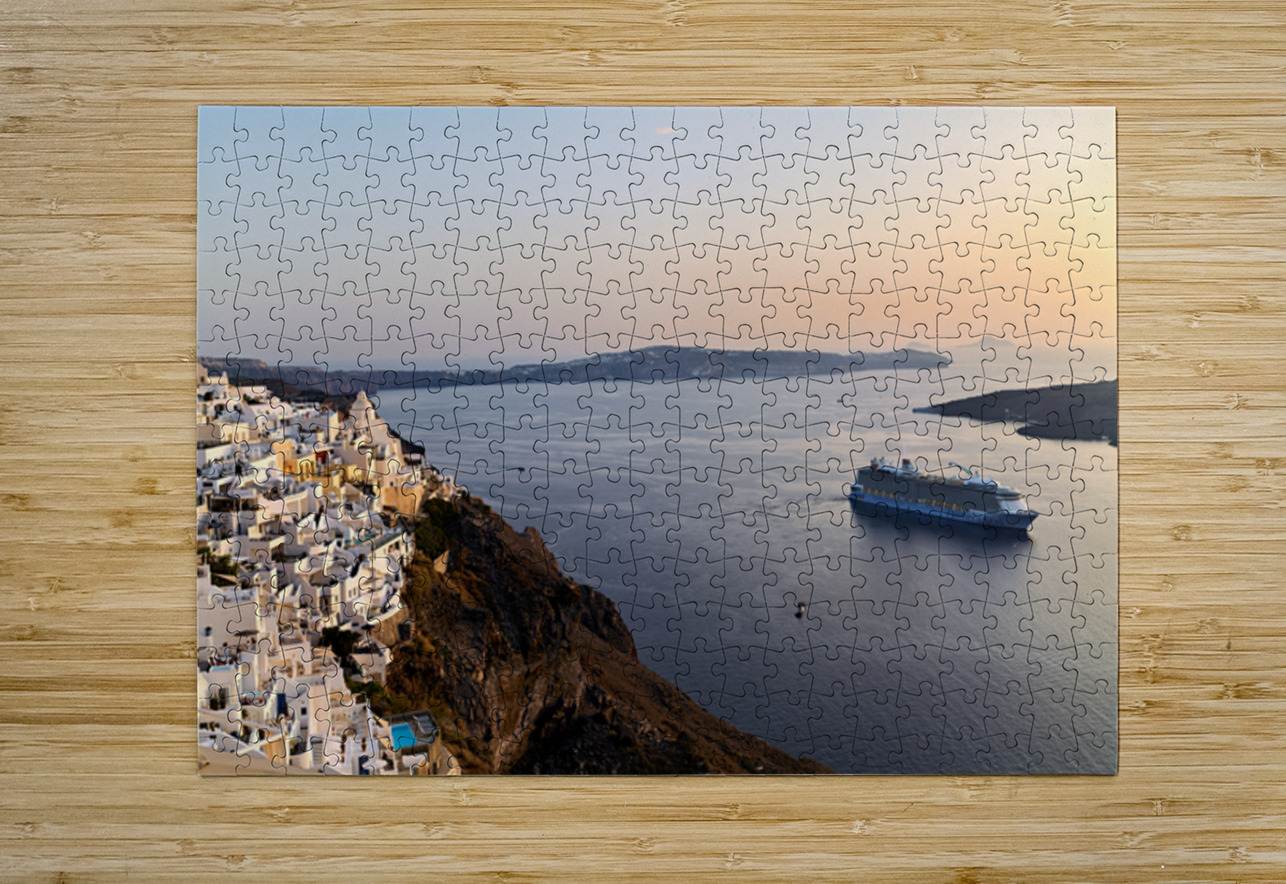 Santorini village and cruise ship at sunset. Marco Brivio Puzzle printing