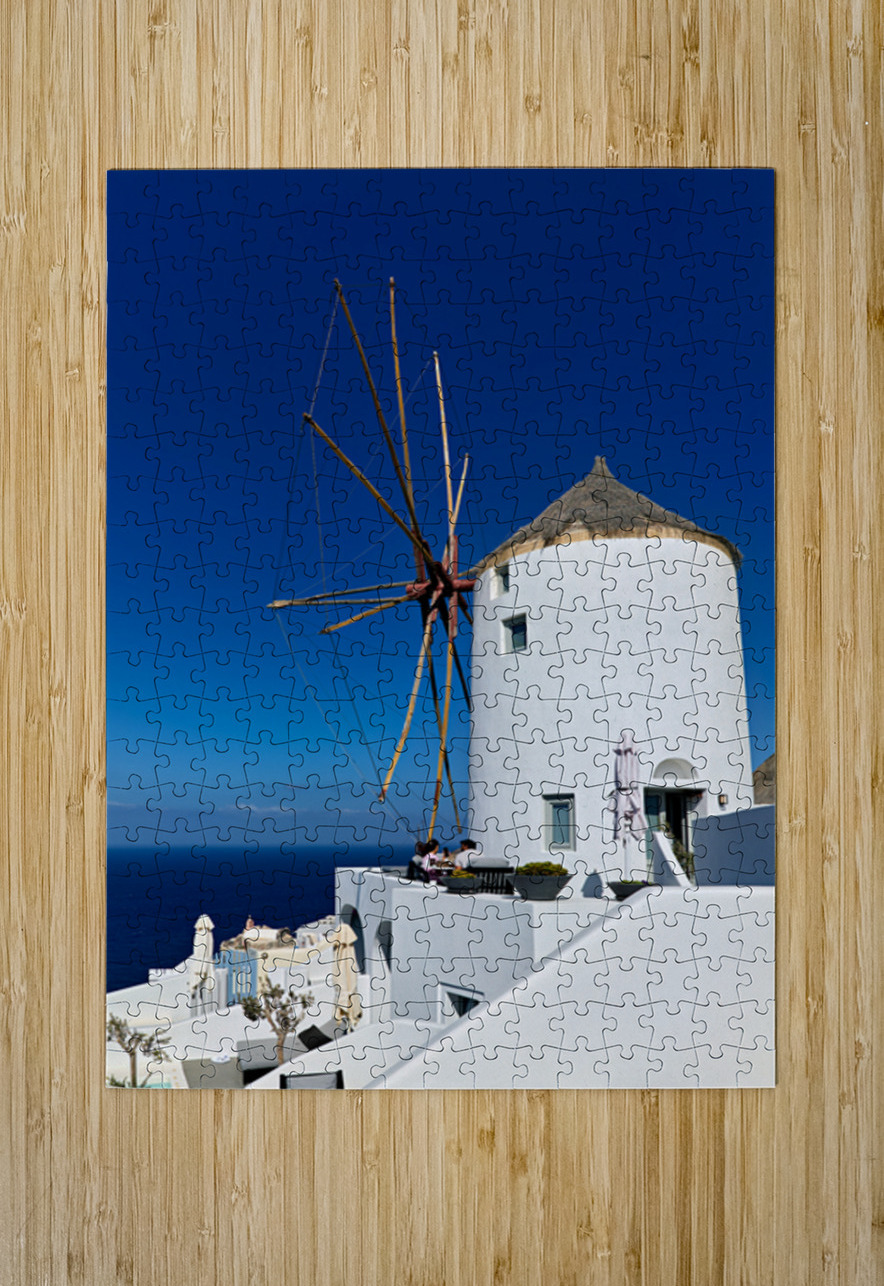 Santorini windmill and white architecture overlooking the blue s Marco Brivio Puzzle printing