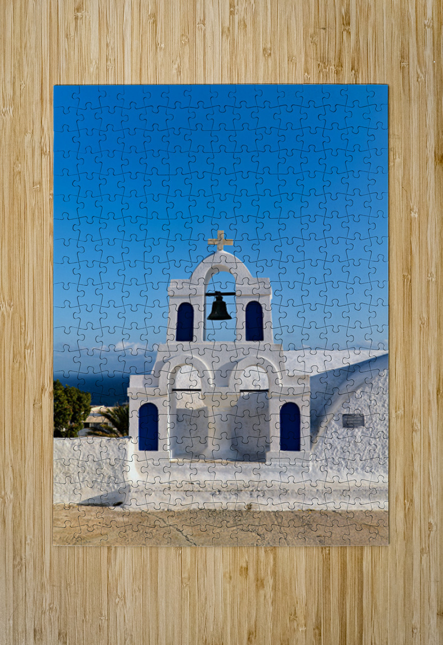 White bell tower against blue sky and sea. Marco Brivio Puzzle printing
