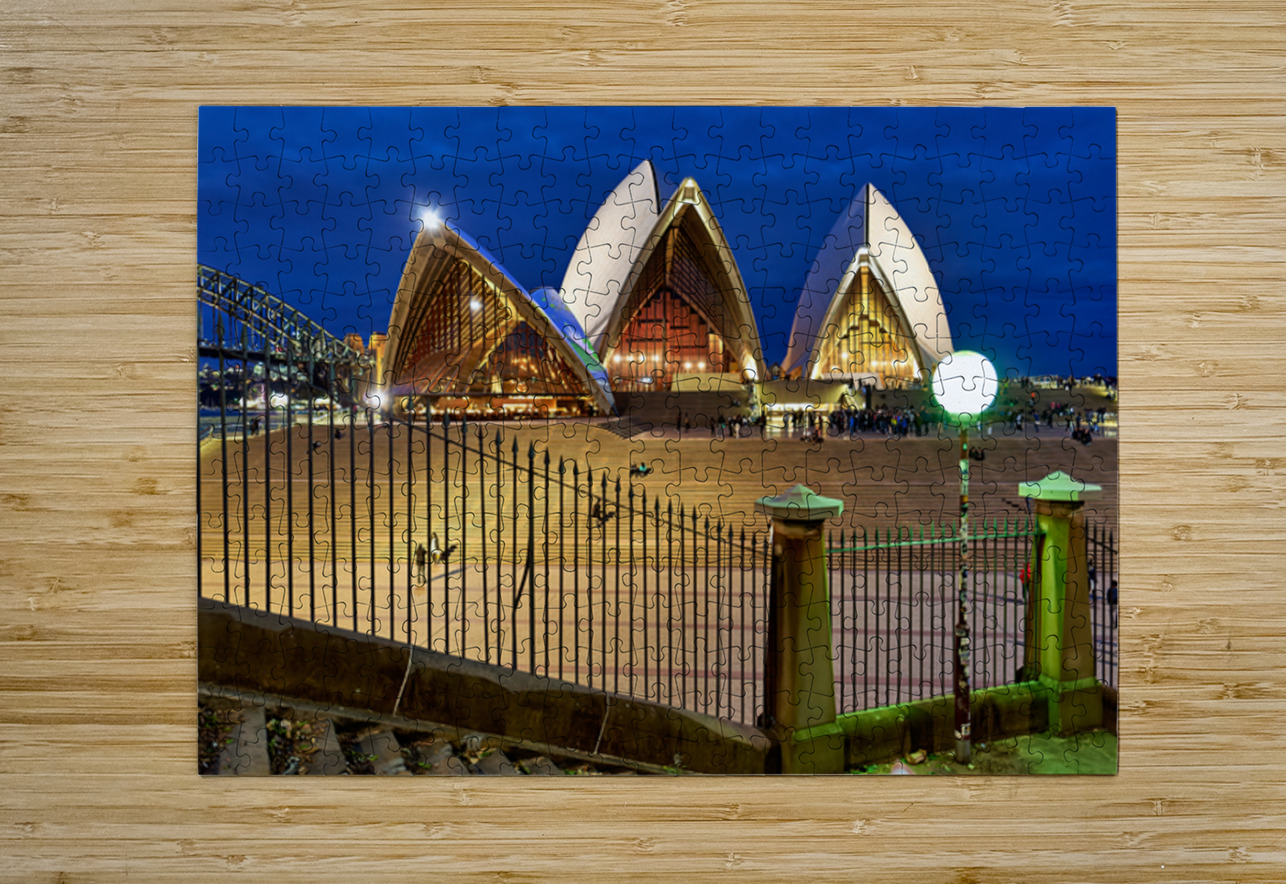 Sydney Opera House illuminated at dusk with crowds on steps. Marco Brivio Puzzle printing