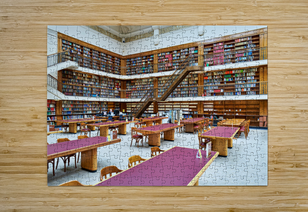 Grand library in Sydney with tall bookshelves and study areas Marco Brivio Puzzle printing