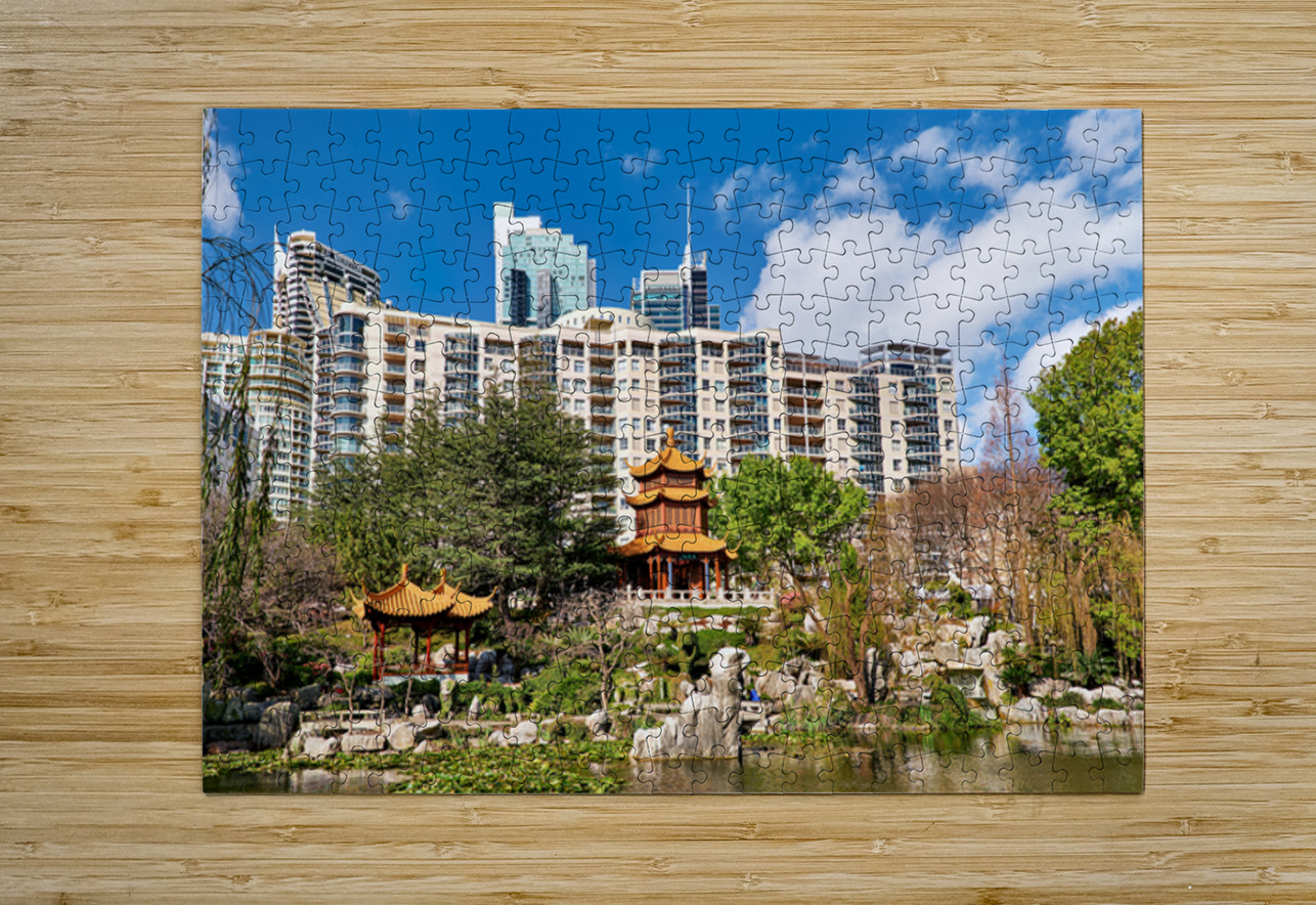 Chinese garden with pagodas and modern buildings Marco Brivio Puzzle printing