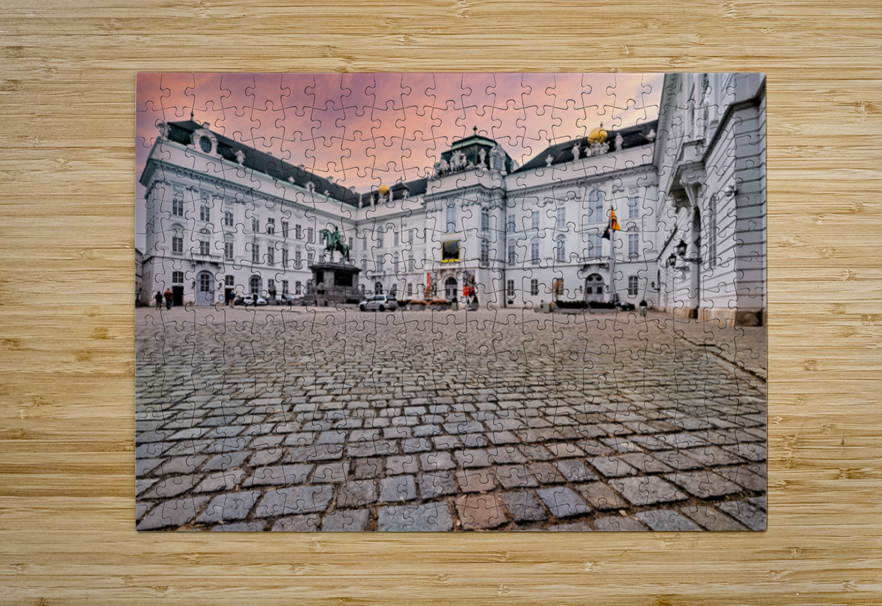 Majestic palace equestrian statue and cobblestone square under Marco Brivio Puzzle printing