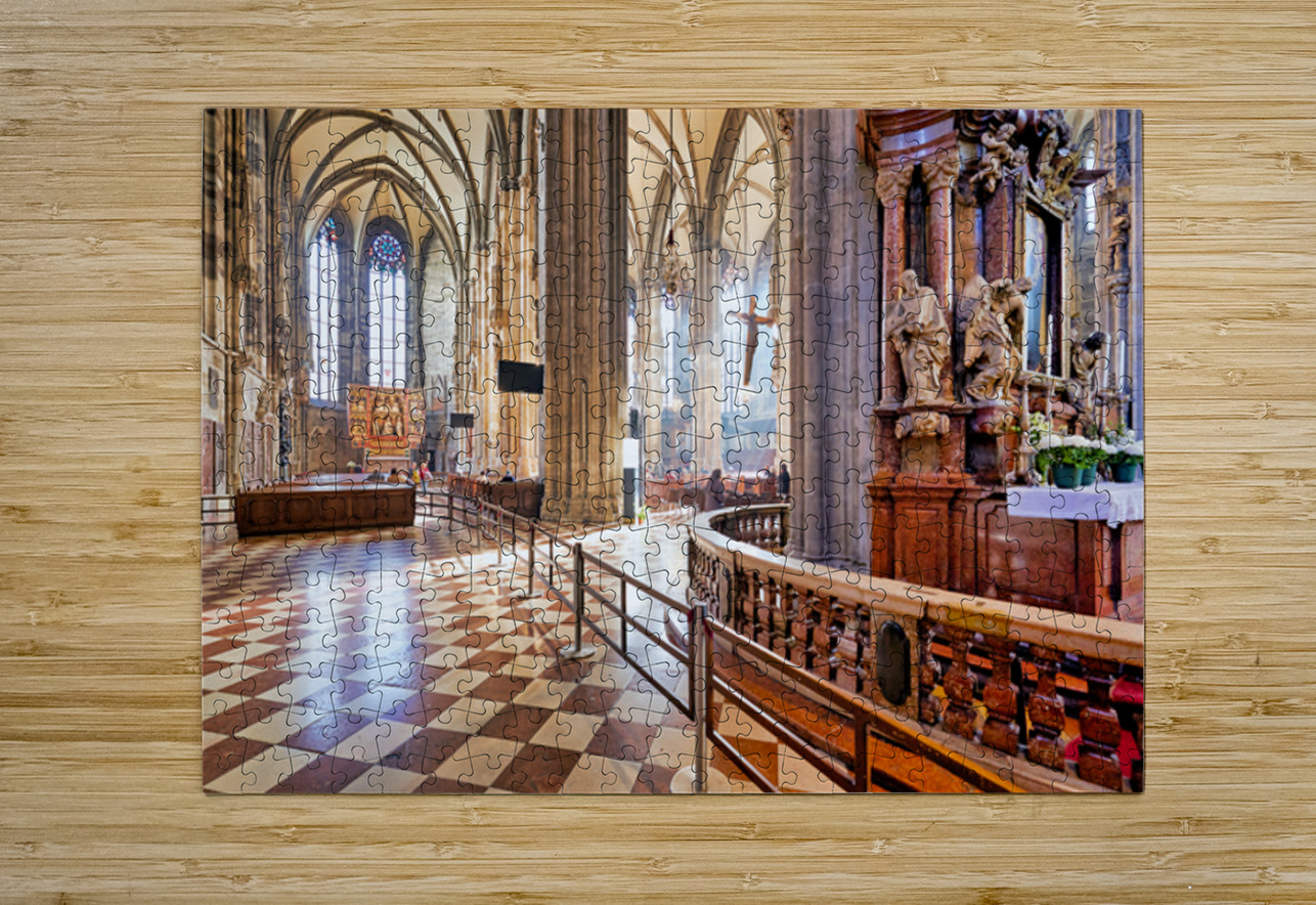 Grand cathedral interior with vaulted ceilings columns and cru Marco Brivio Puzzle printing
