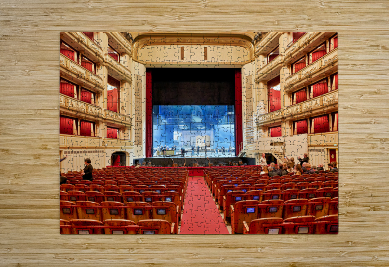 Ornate opera house interior with stage crew and audience. Marco Brivio Puzzle printing