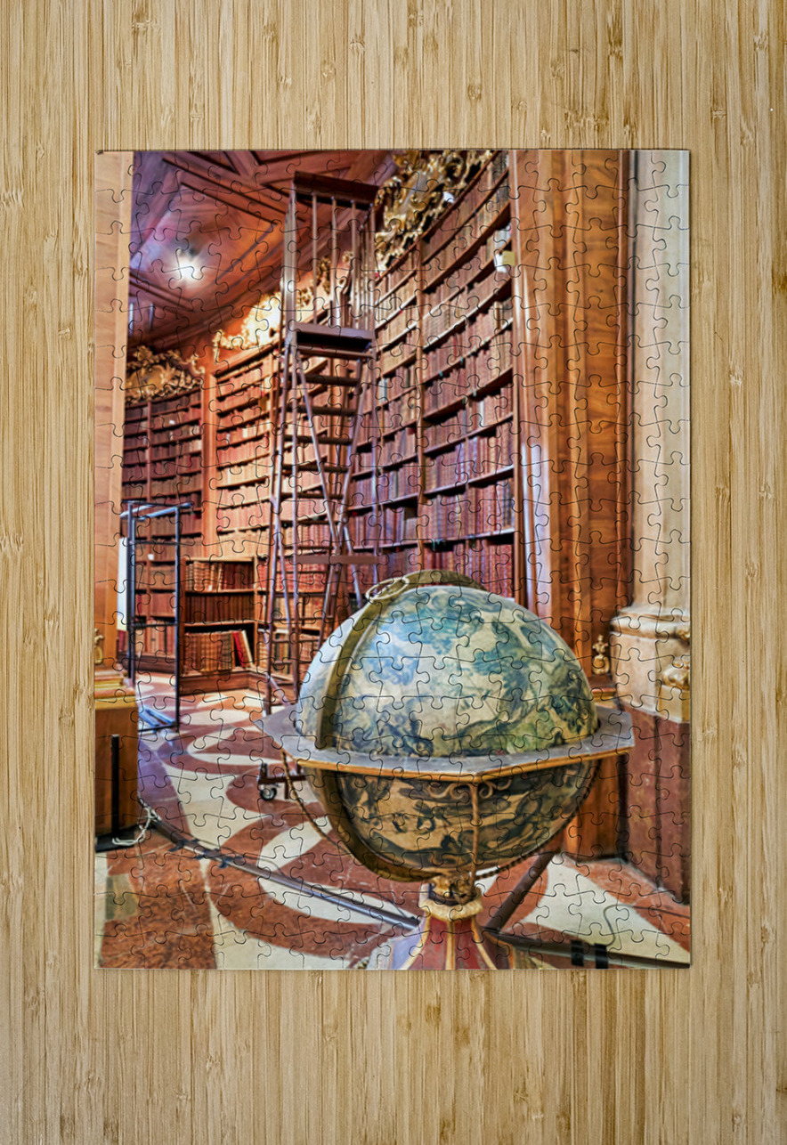 Historic library interior with globe books and rolling ladder. Marco Brivio Puzzle printing