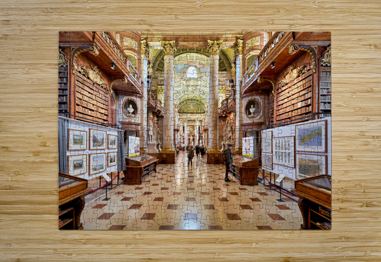 Grand ornate library interior with books columns and visitors Marco Brivio Puzzle printing