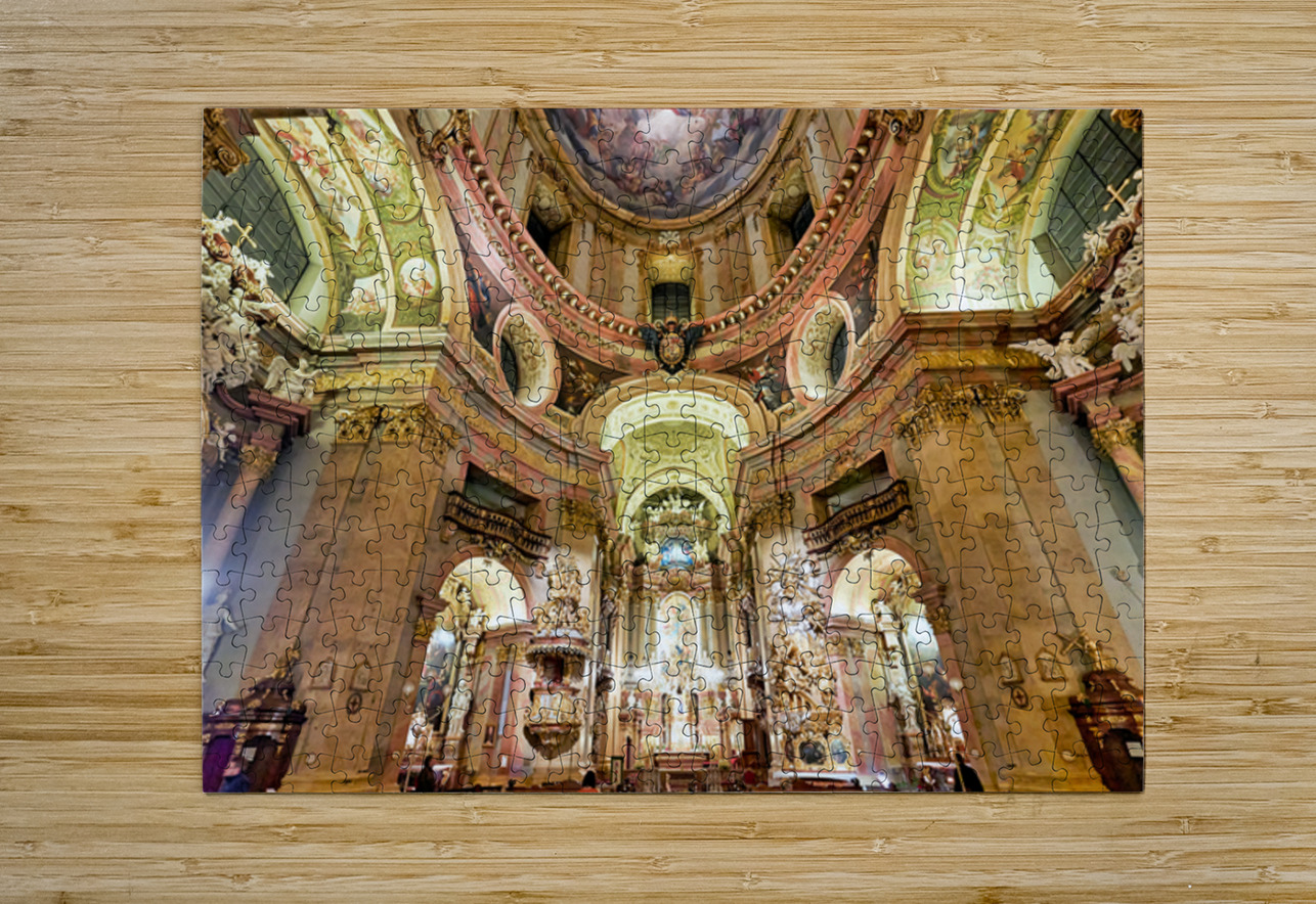 Grand Baroque church interior richly decorated with frescoes an Marco Brivio Puzzle printing