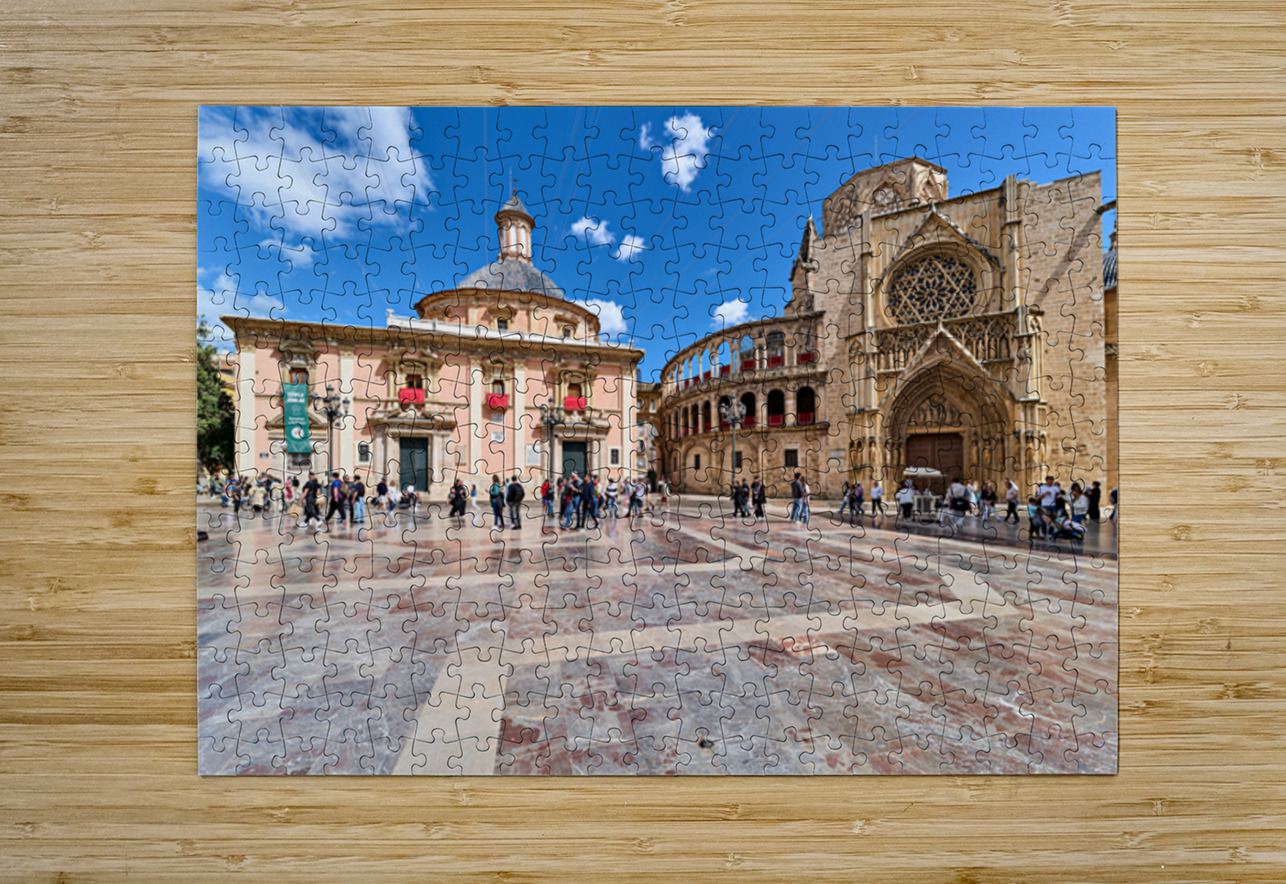 Valencia scene in Plaza de la Virgen with famous sites and peopl Marco Brivio Puzzle printing