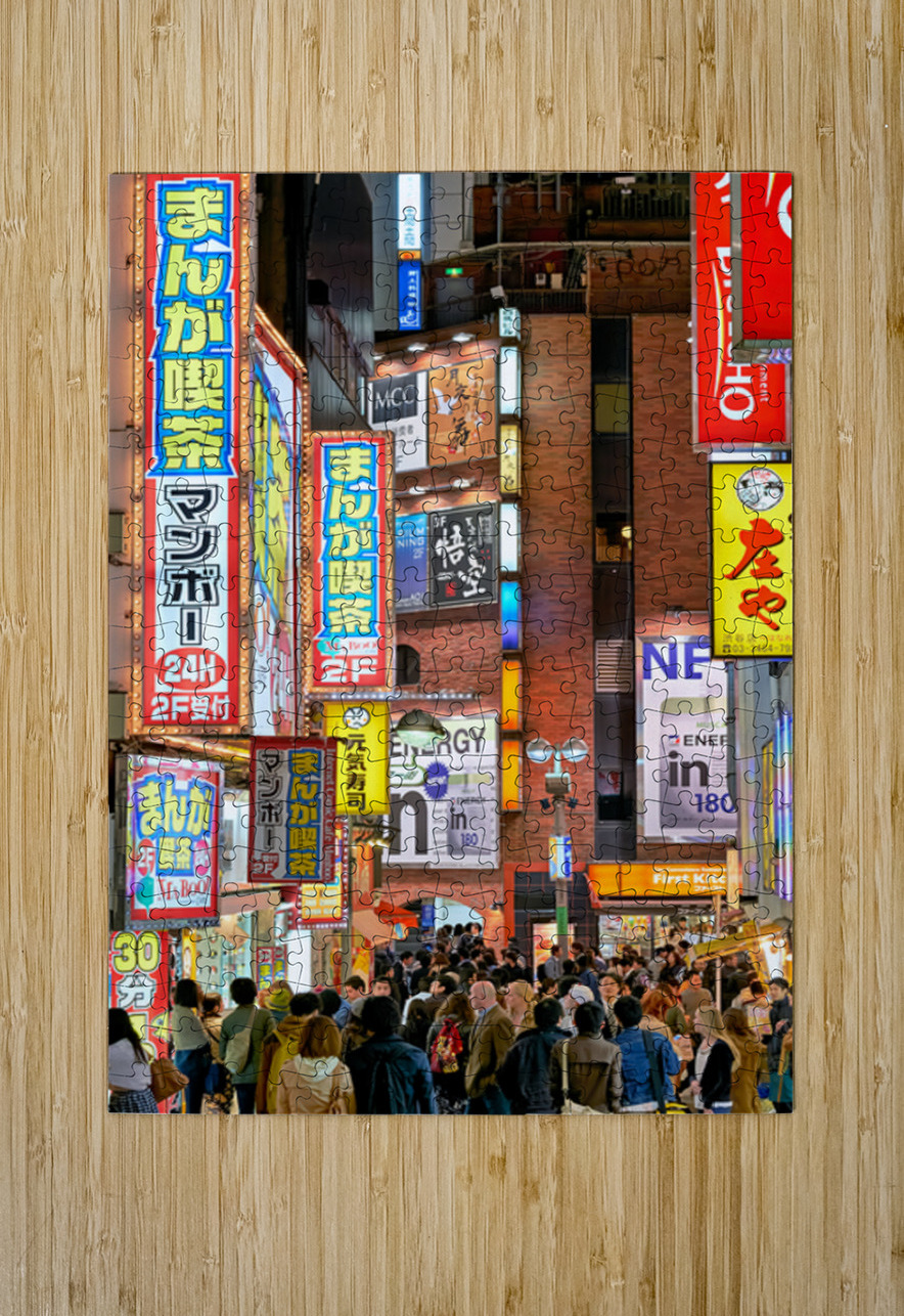 Nighttime crowd under neon lights in Shibuya district in Tokyo Marco Brivio Puzzle printing