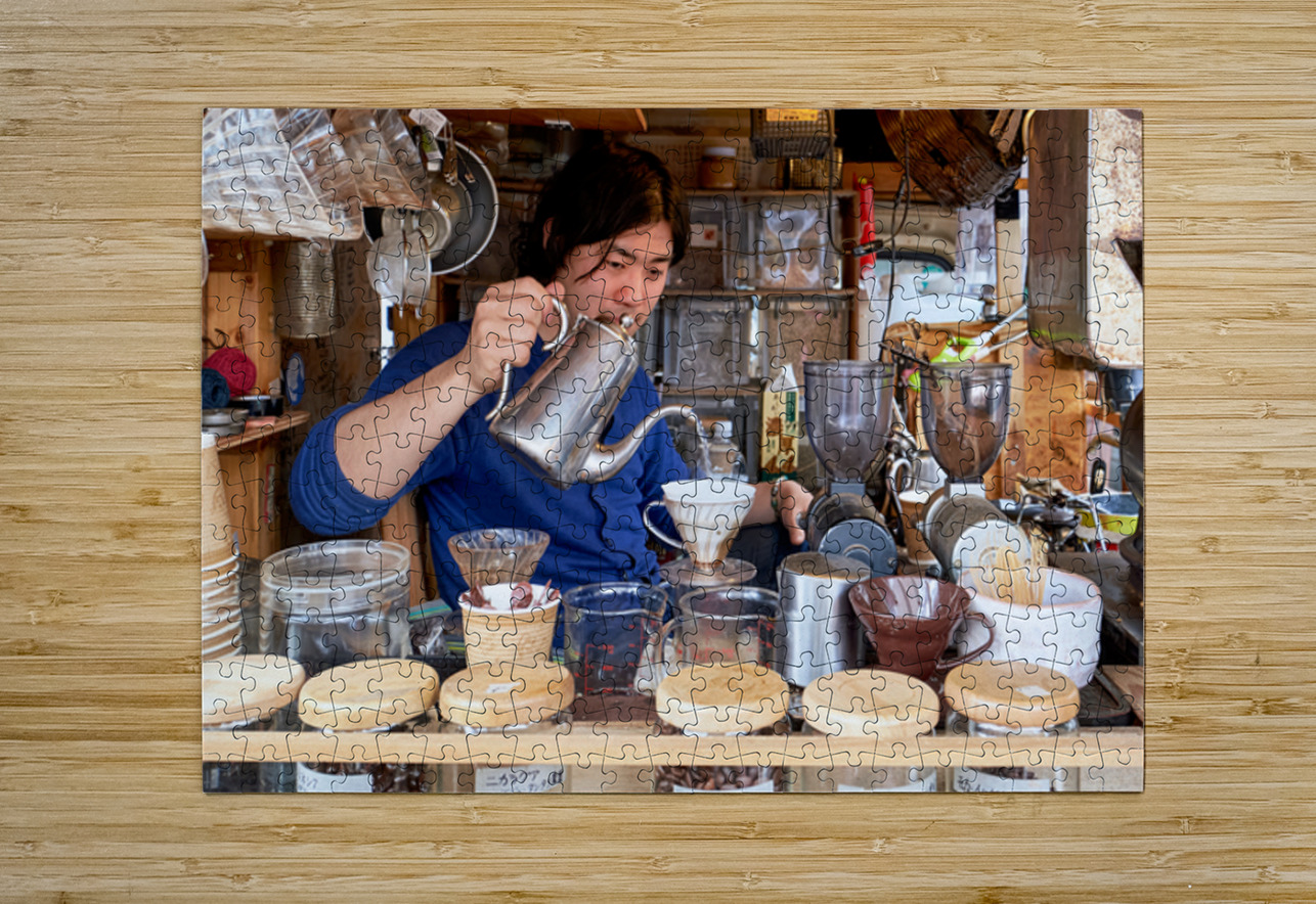 Street stall in Tokyo serving coffee and tea to customers Marco Brivio Puzzle printing