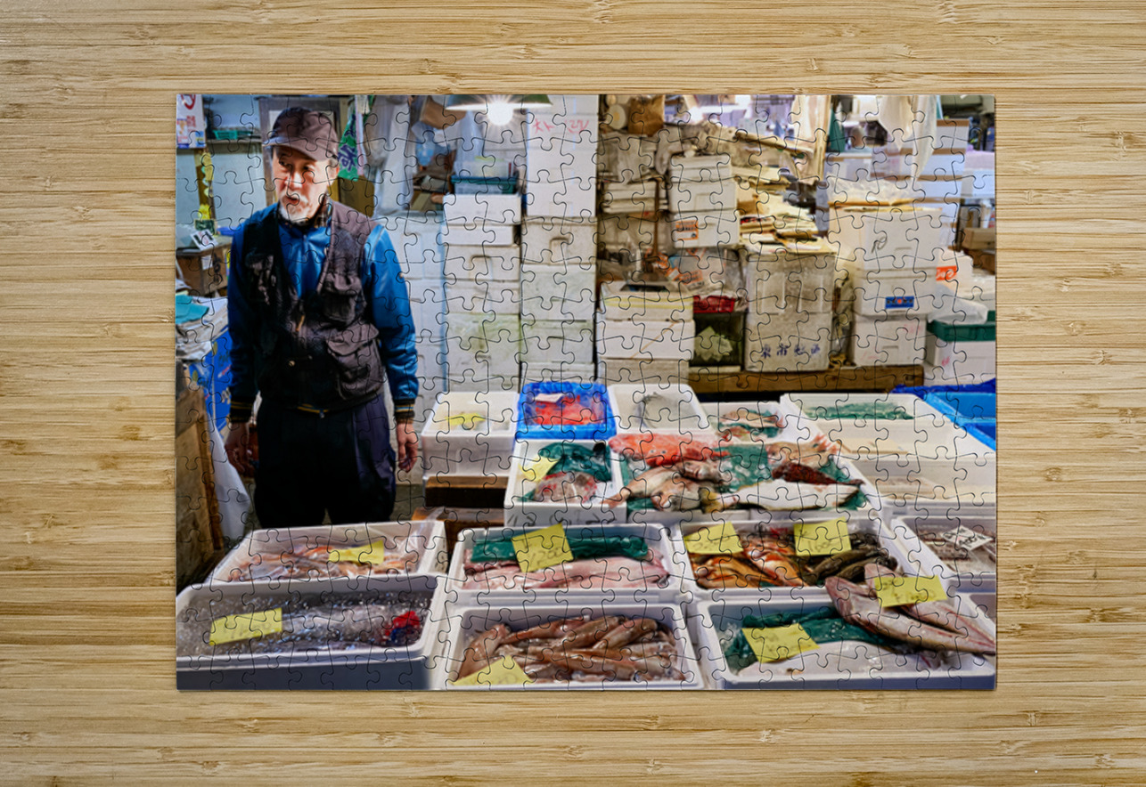 Fish market in Tokyo shows variety of seafood and local seller Marco Brivio Puzzle printing
