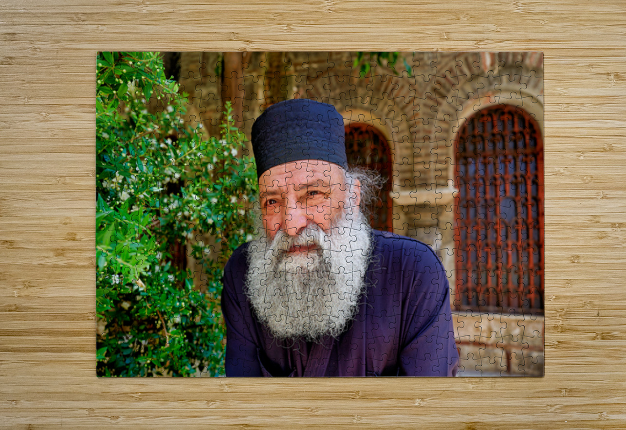 Elderly man with a beard poses near a historical building in a g Marco Brivio Puzzle printing