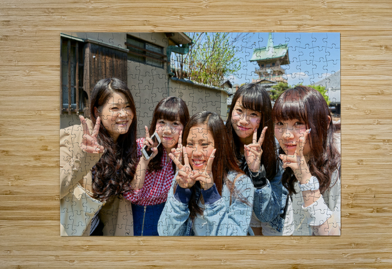 Young girls smiling in Kyoto while enjoying the day together Marco Brivio Puzzle printing