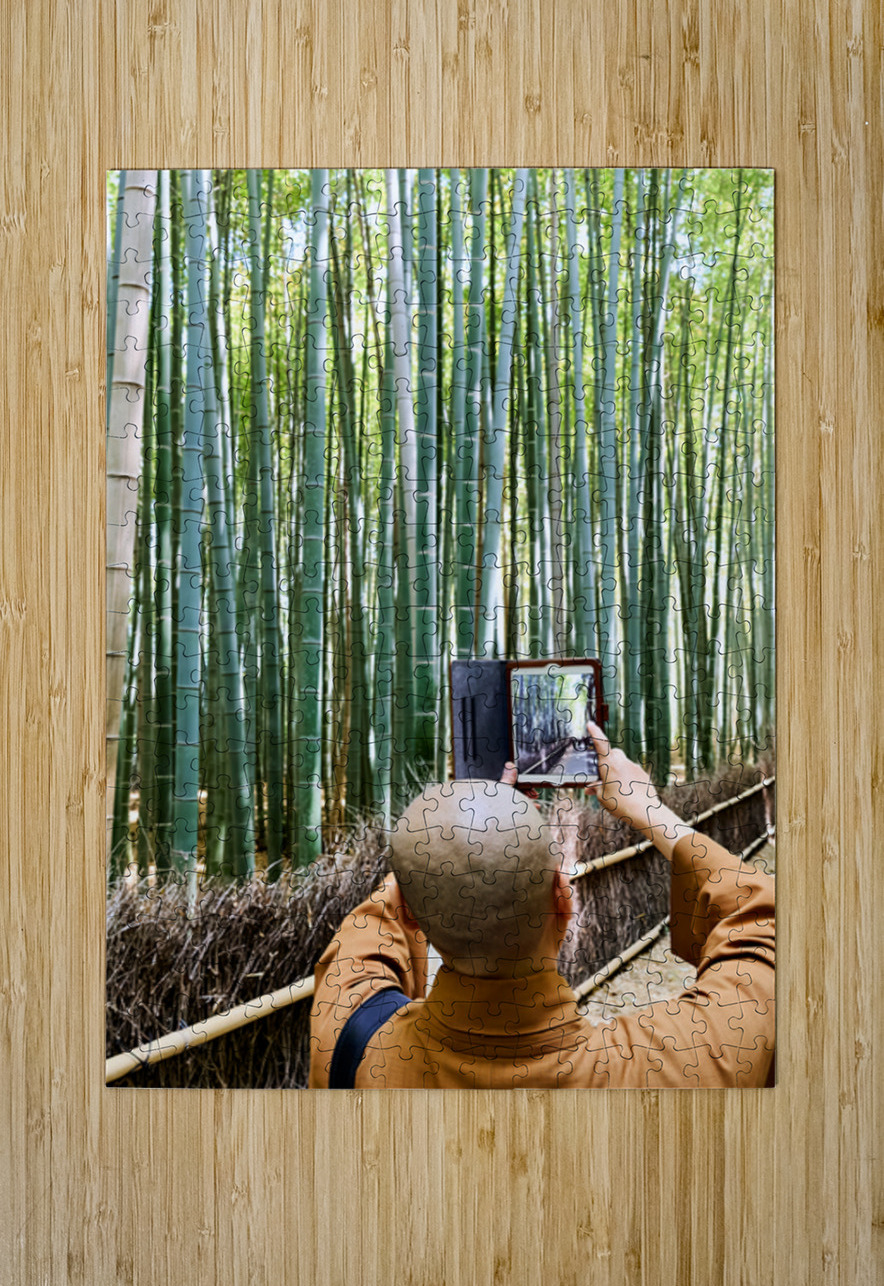 Buddhist monk takes pictures in Arashiyama Bamboo Grove in Japan Marco Brivio Puzzle printing