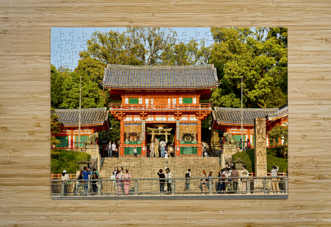 Kyoto Yasaka shrine temple with visitors and trees in background Marco Brivio Puzzle printing